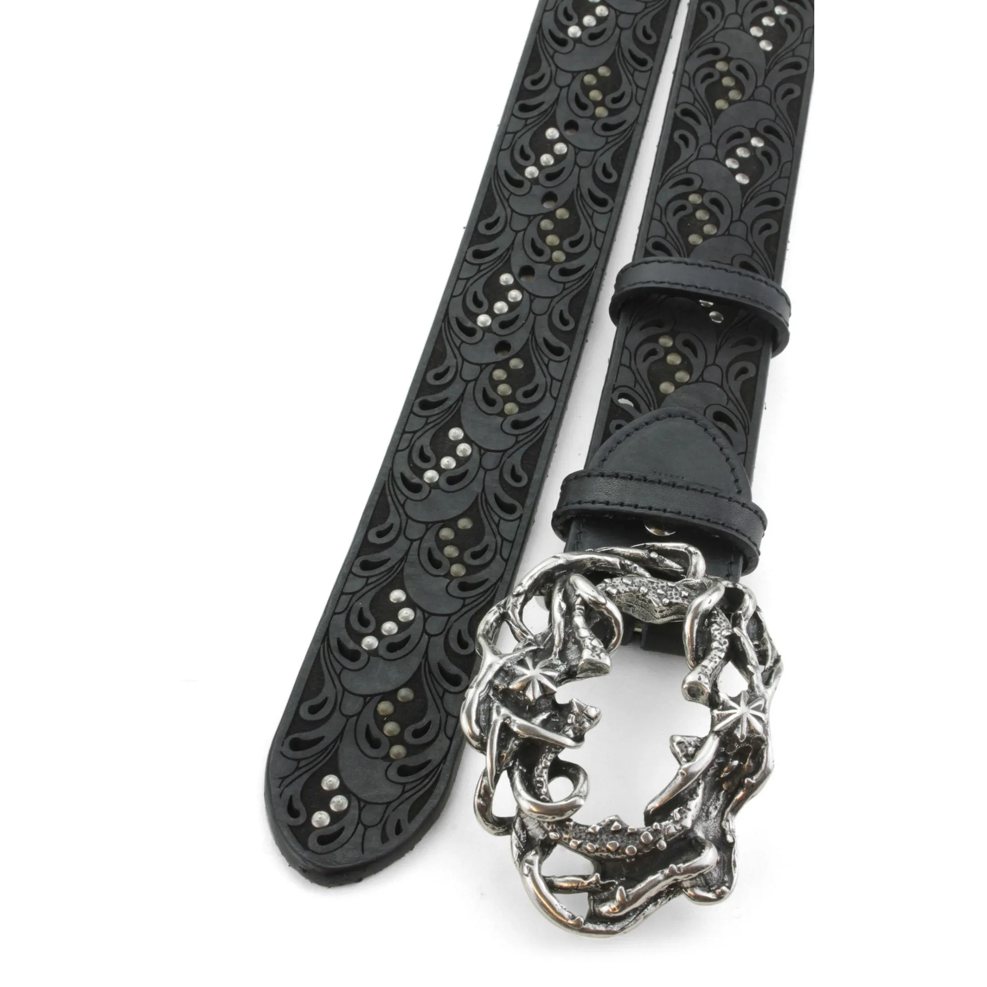 Raft Black Paisley Studded Belt