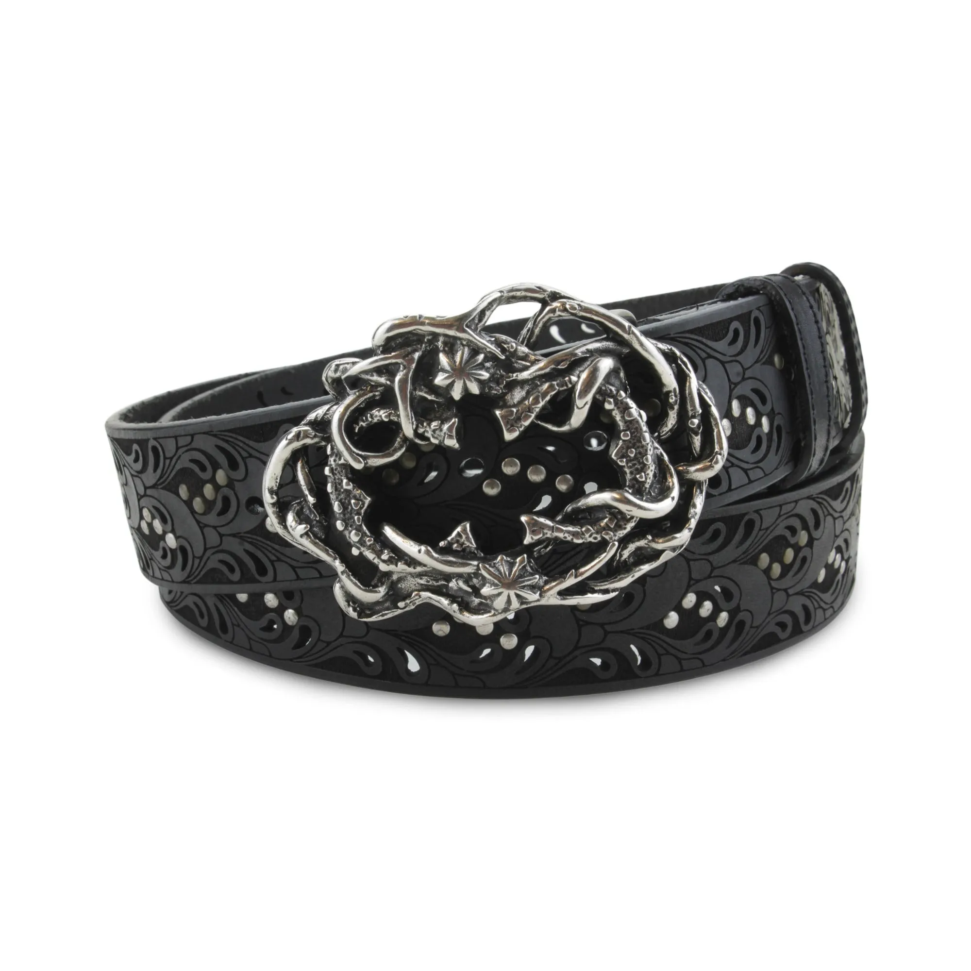 Raft Black Paisley Studded Belt