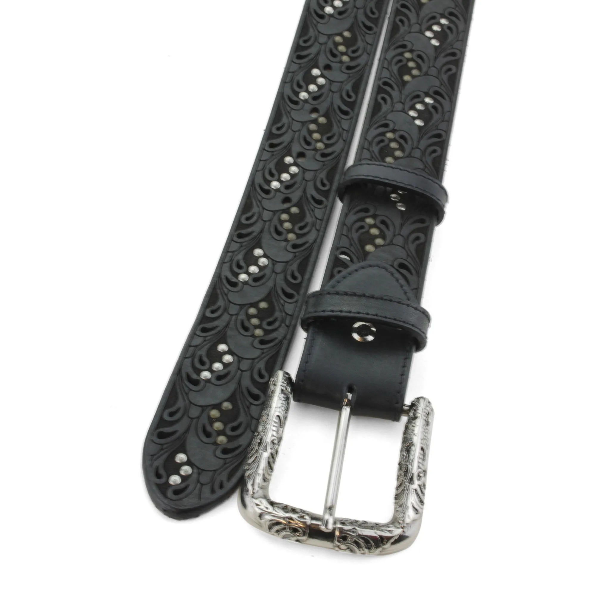 Raft Black Paisley Studded Filigree Belt