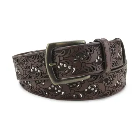 Raft Dark Brown Paisley Studded Belt