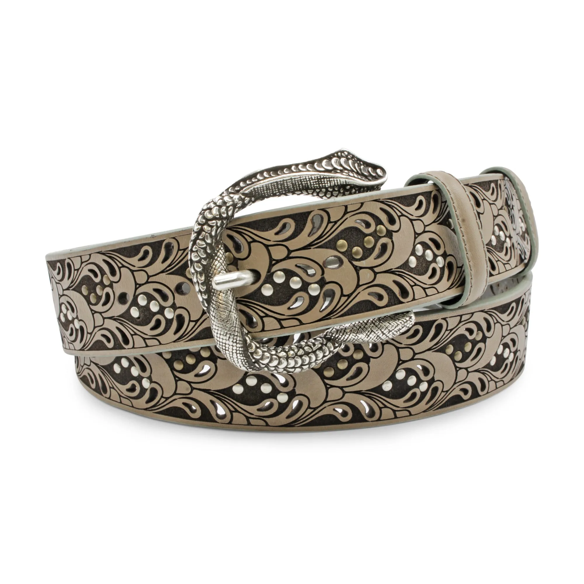 Raft' Paisley Studded Ice Grey Snake Prong Belt