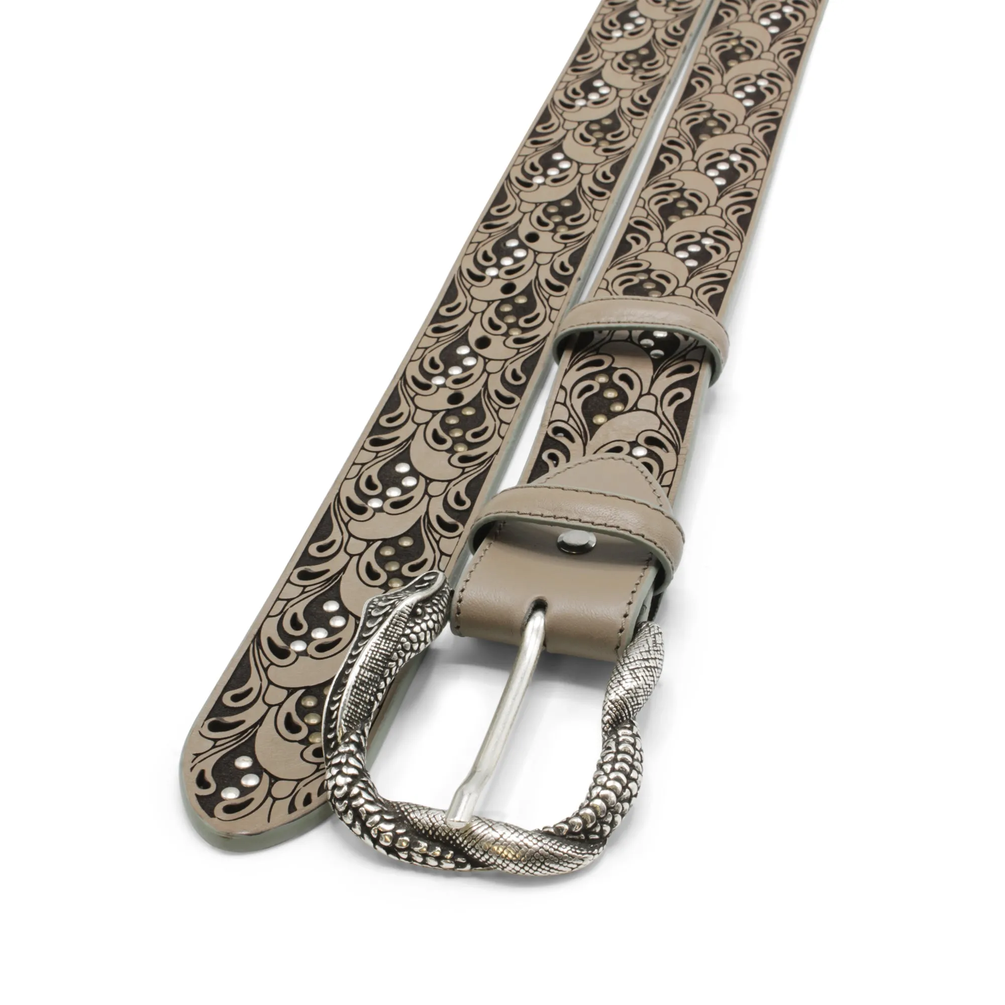 Raft' Paisley Studded Ice Grey Snake Prong Belt