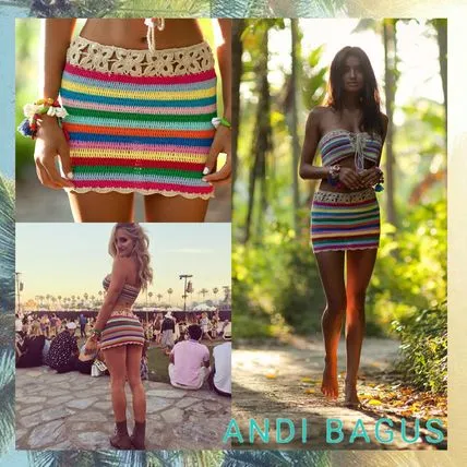 Rainbow Crochet Skirt Tube Top Set Lace Up Bandeau Boho Festival Mini Handmade Available In Small Medium Or Large