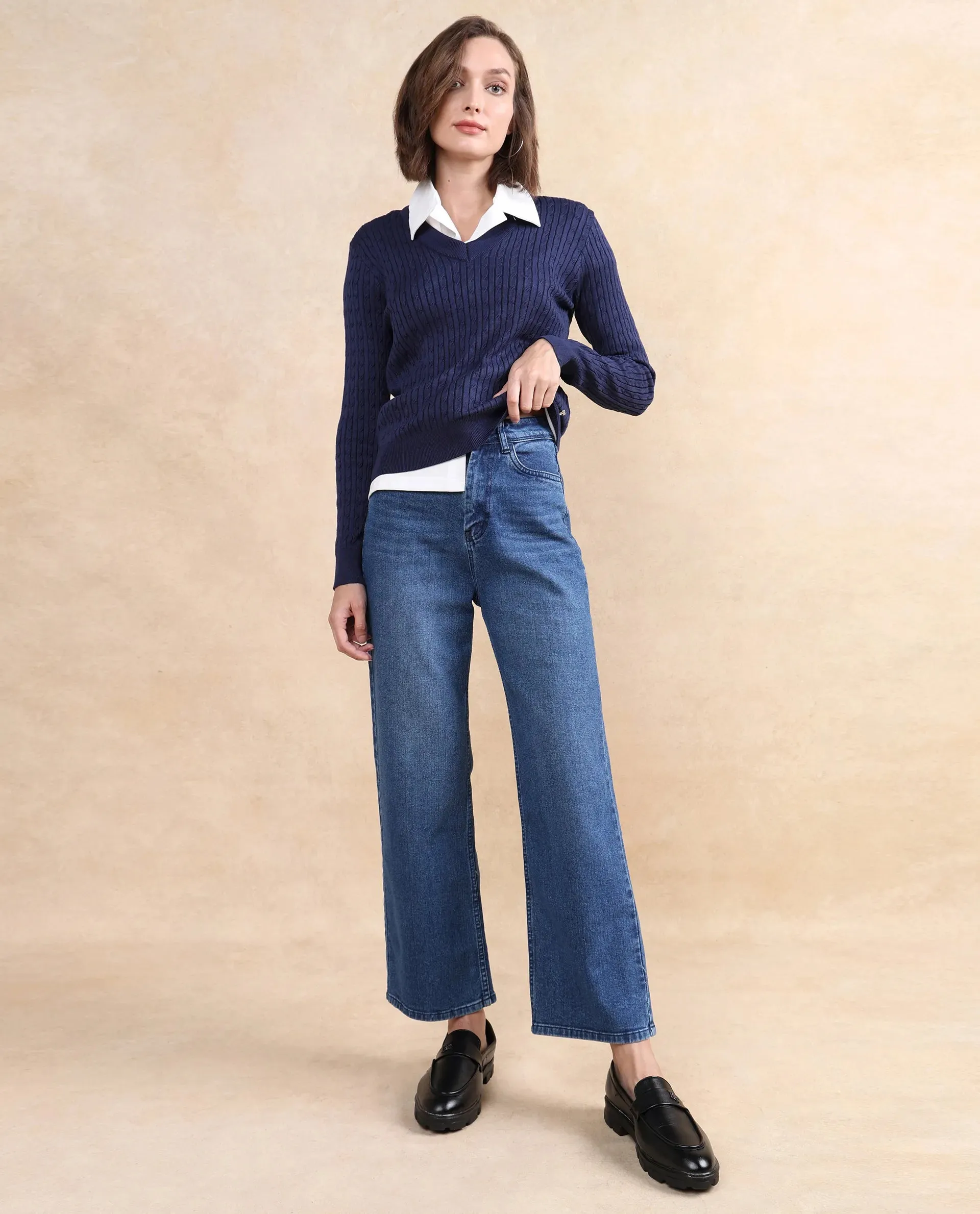 Rareism Women Izmit Navy Plain Top