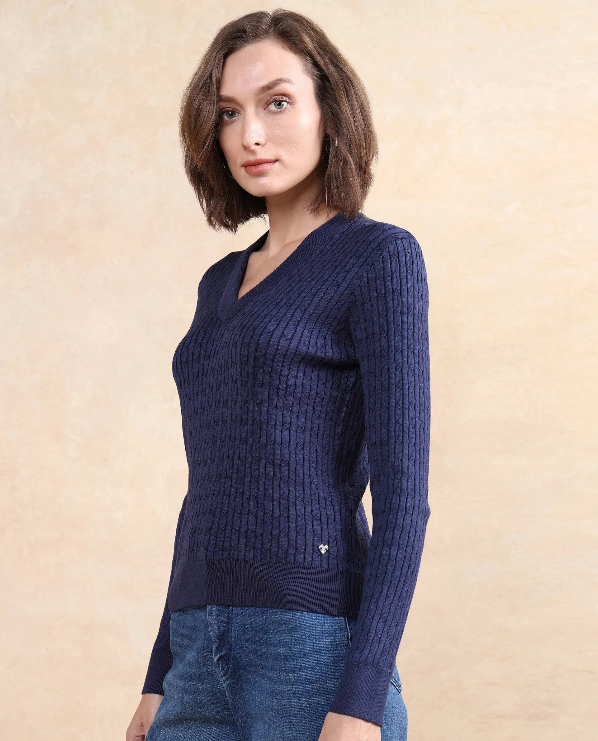 Rareism Women Izmit Navy Plain Top