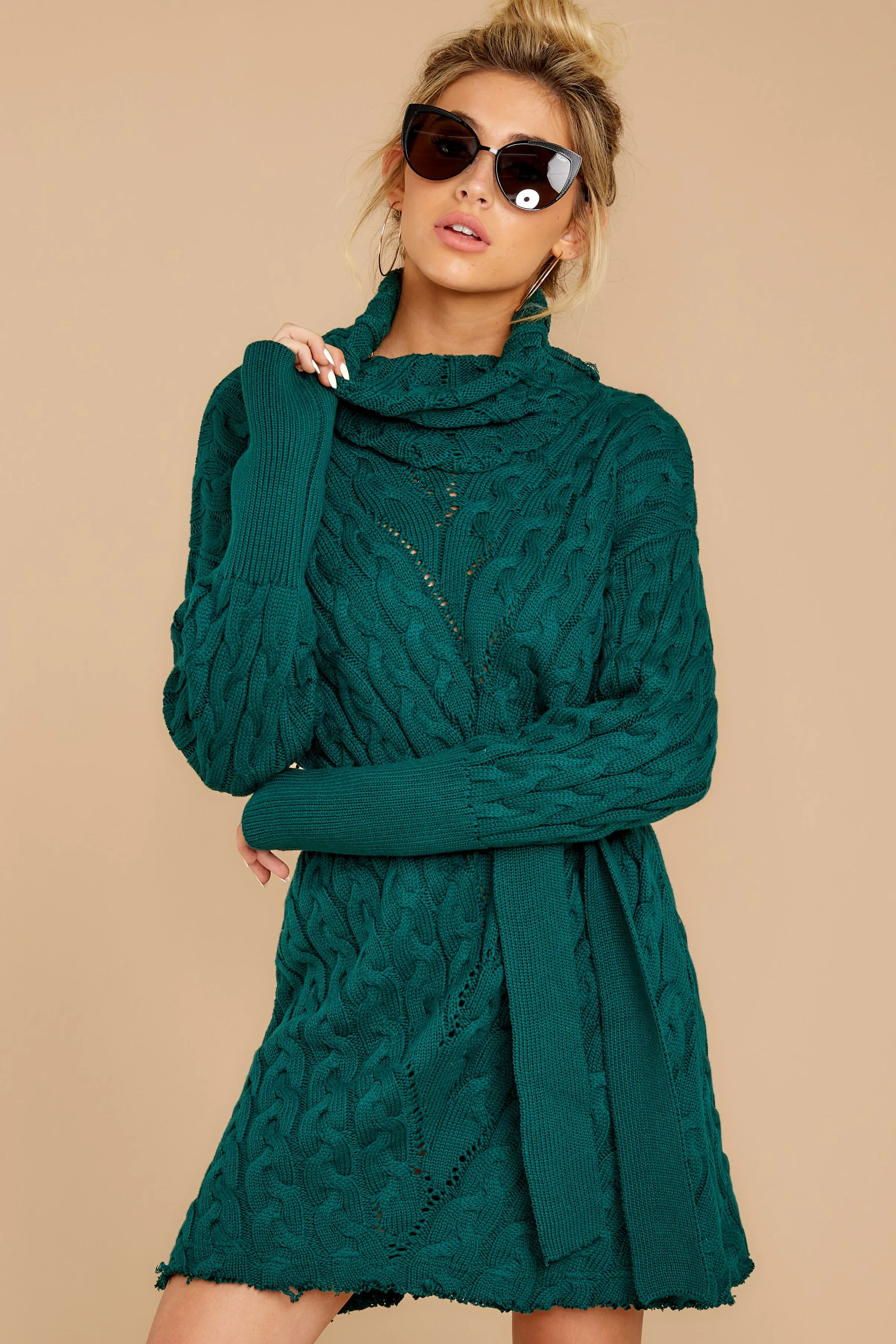 Ready Willing And Cable Knit Teal Green Sweater Dress