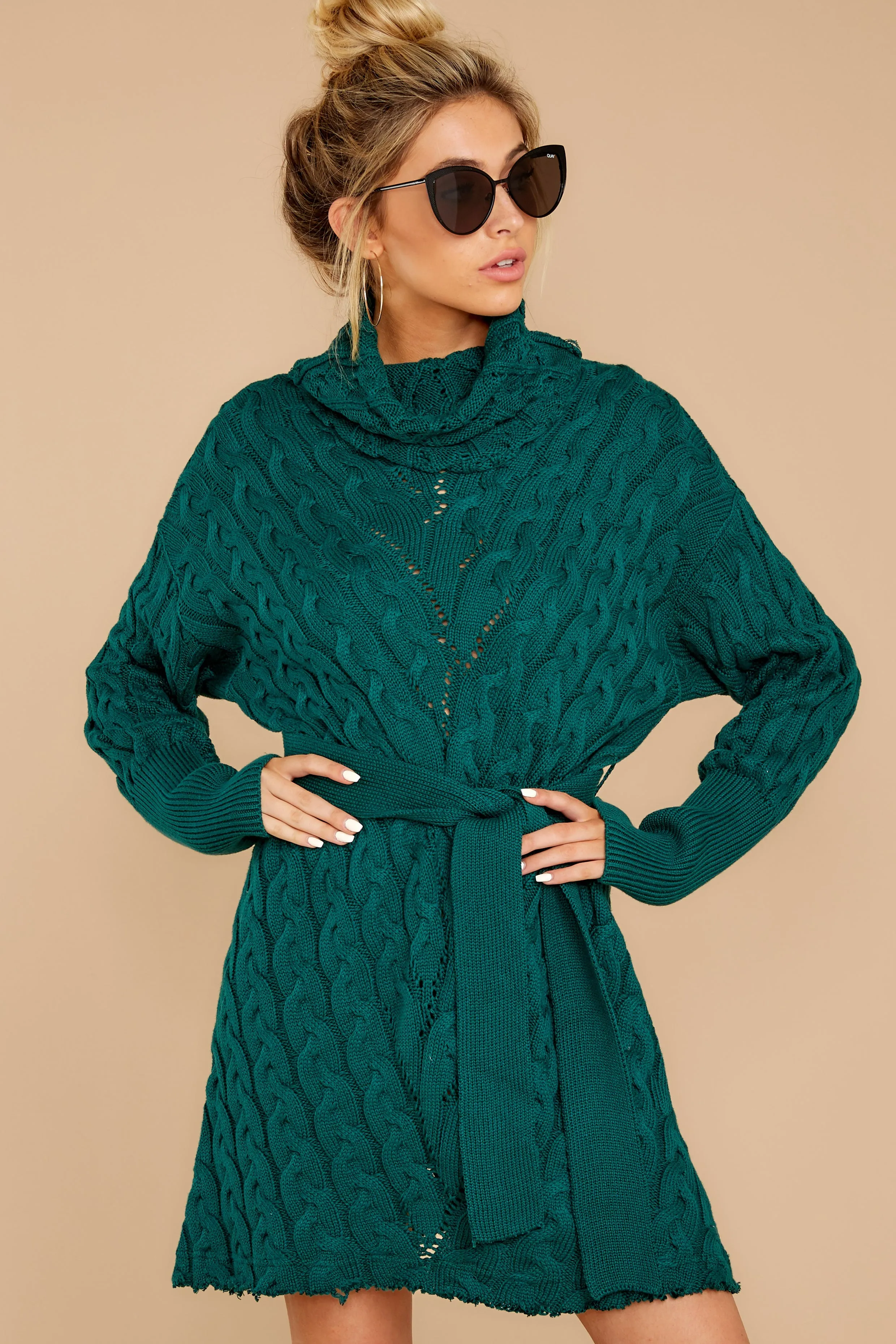 Ready Willing And Cable Knit Teal Green Sweater Dress