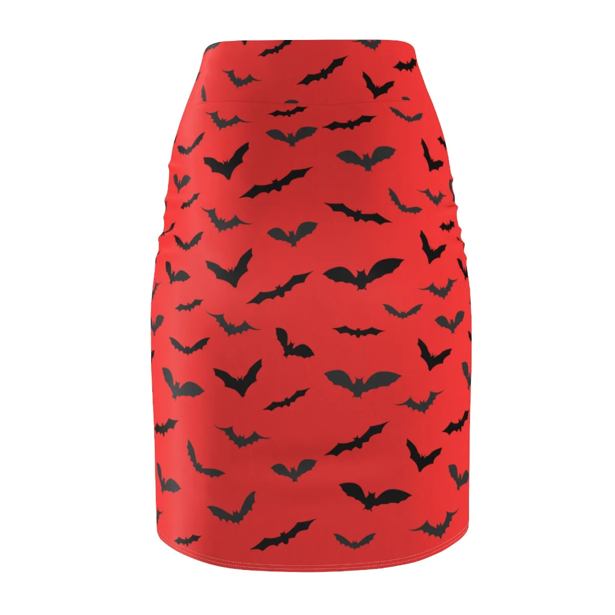 Red Halloween Bats Pencil Skirt, Best Red Black Halloween Bats Pencil Skirt, Red Black Halloween Bats Print Women's Pencil Skirt- Made in USA (US Size: XS-2XL)