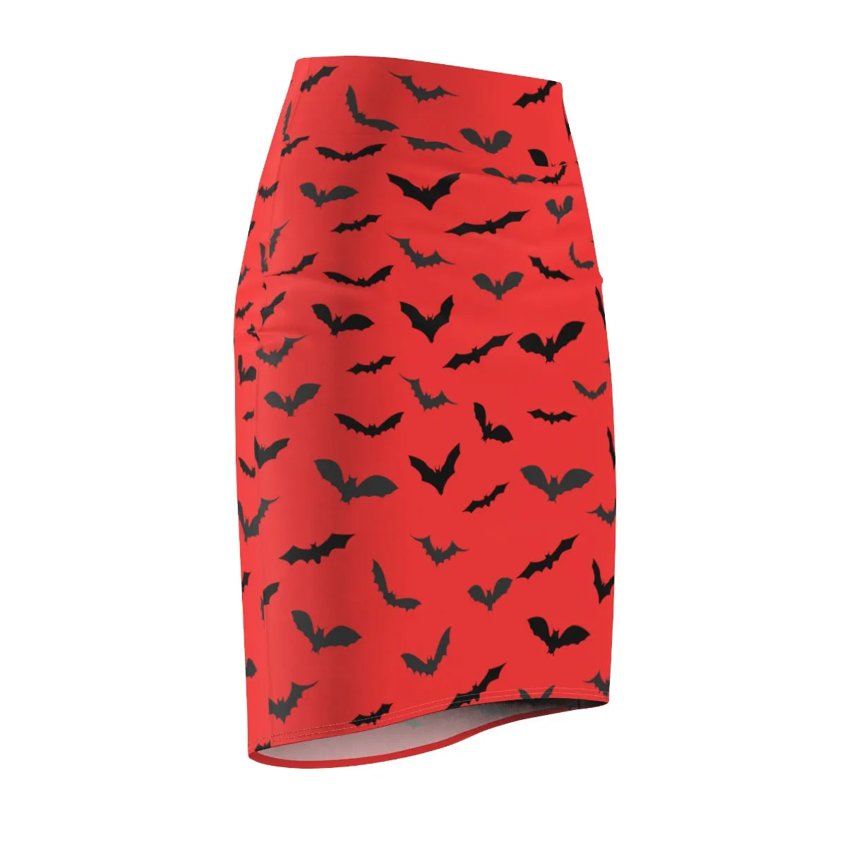 Red Halloween Bats Pencil Skirt, Best Red Black Halloween Bats Pencil Skirt, Red Black Halloween Bats Print Women's Pencil Skirt- Made in USA (US Size: XS-2XL)