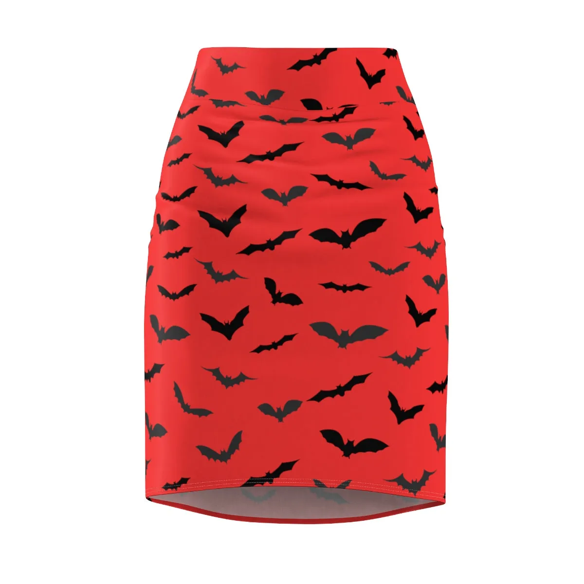 Red Halloween Bats Pencil Skirt, Best Red Black Halloween Bats Pencil Skirt, Red Black Halloween Bats Print Women's Pencil Skirt- Made in USA (US Size: XS-2XL)