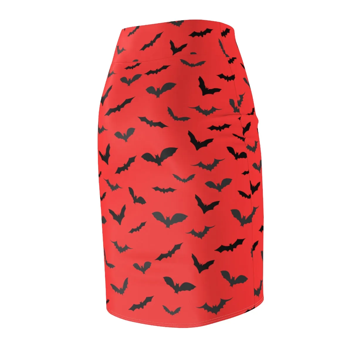 Red Halloween Bats Pencil Skirt, Best Red Black Halloween Bats Pencil Skirt, Red Black Halloween Bats Print Women's Pencil Skirt- Made in USA (US Size: XS-2XL)