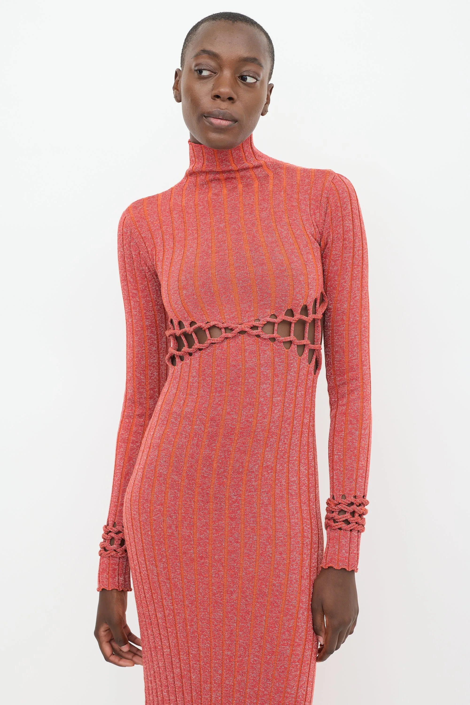 Red Reflective Knit Cut Out Dress