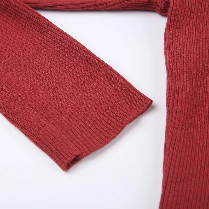 Red Slash Neck Slim Sweater Dress