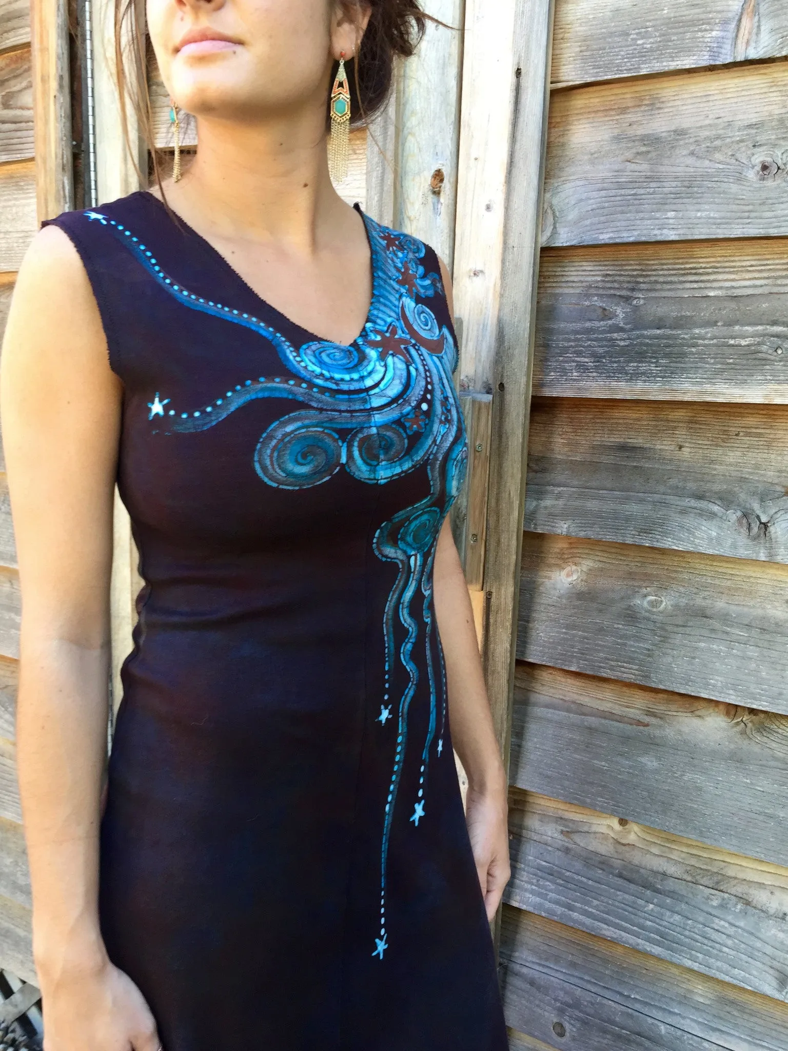 Reflections of a Midnight Moon Organic Cotton Handmade Batik Dress