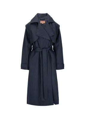 Regndrape Trench Coat Navy Pinstripe