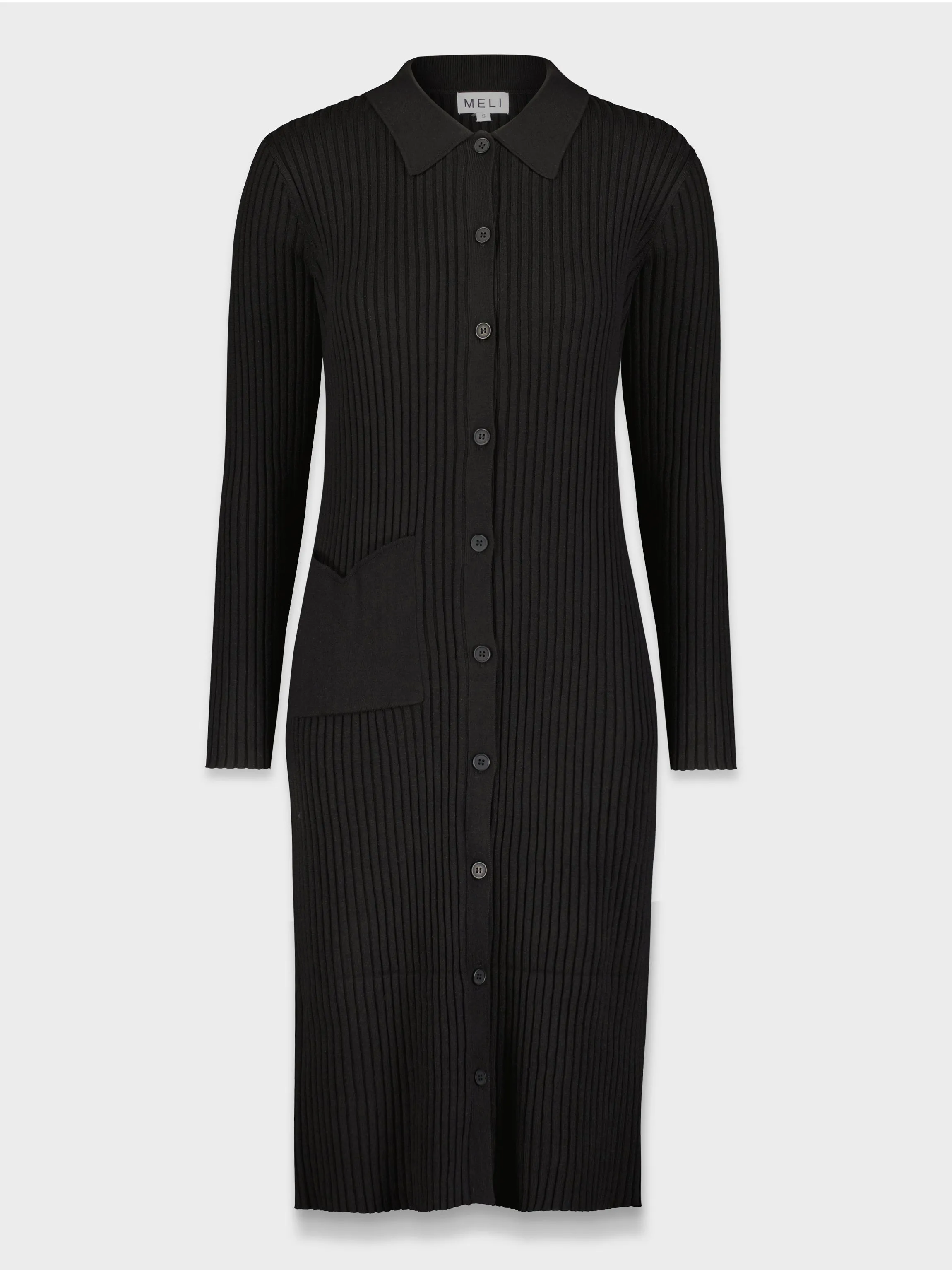 RIBBED CARDIGAN DRESS-42"BLACK