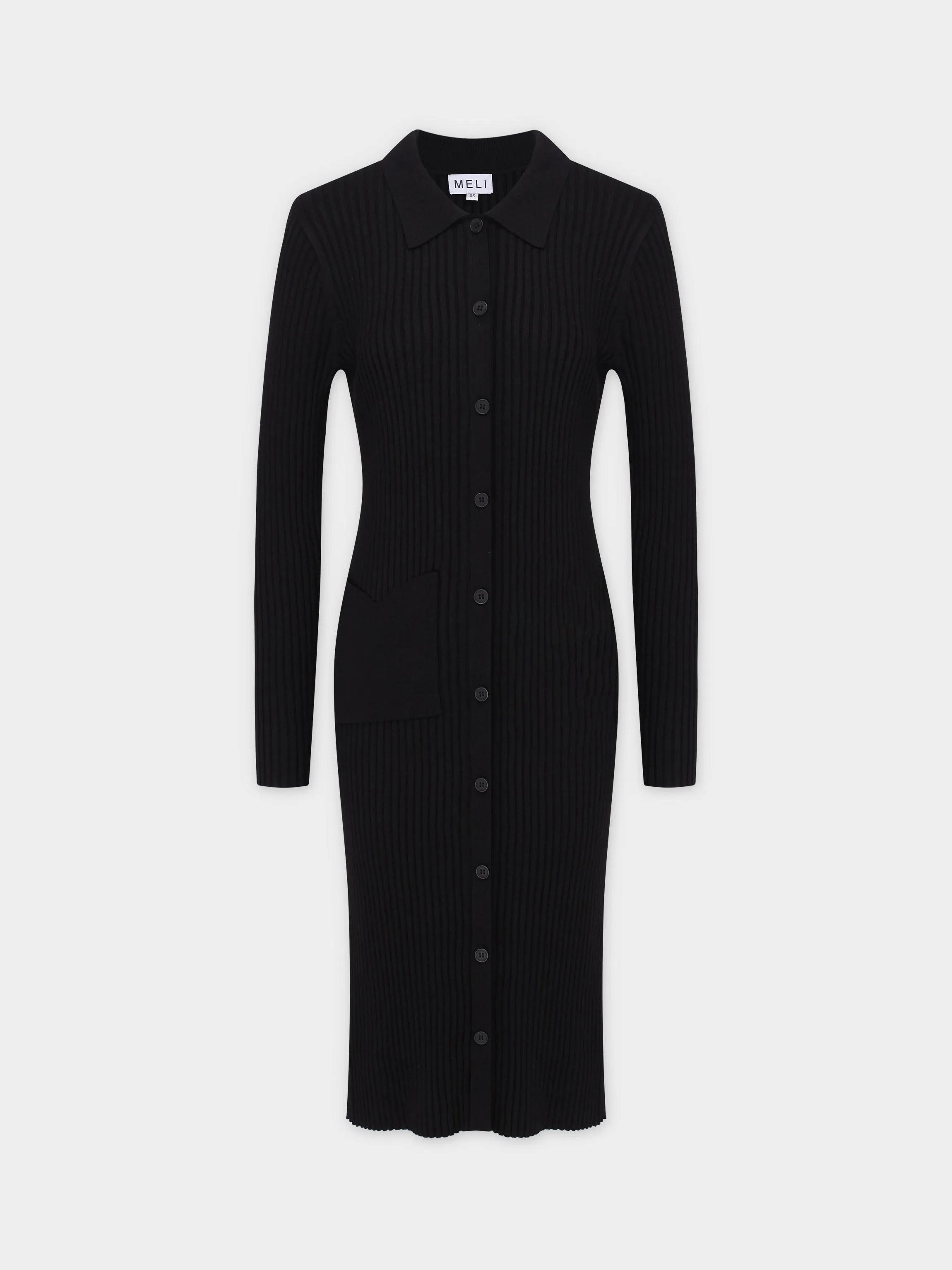 RIBBED CARDIGAN DRESS-42"BLACK