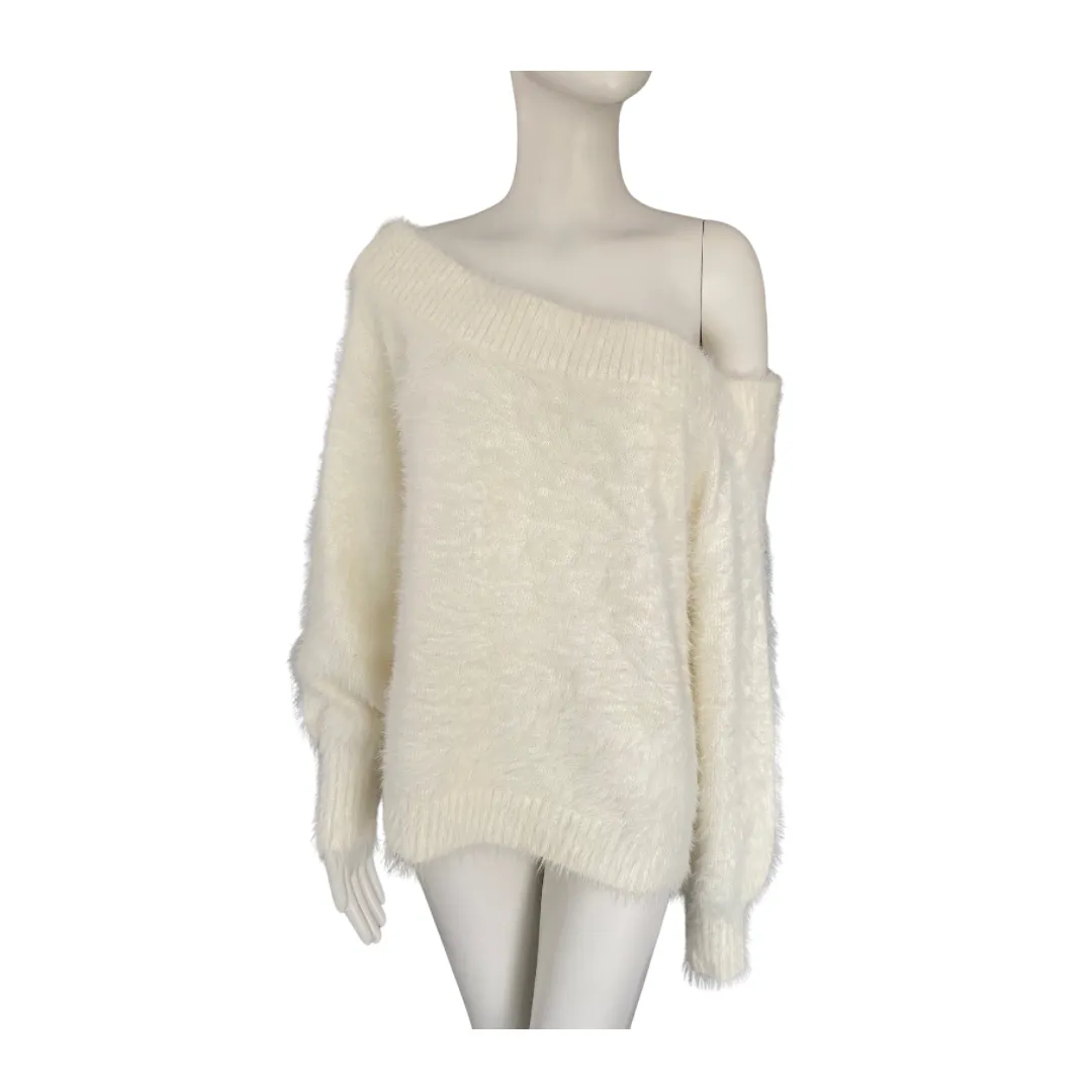 River Island Off-Shoulder Fluffy Jumper Cream SIZE 16