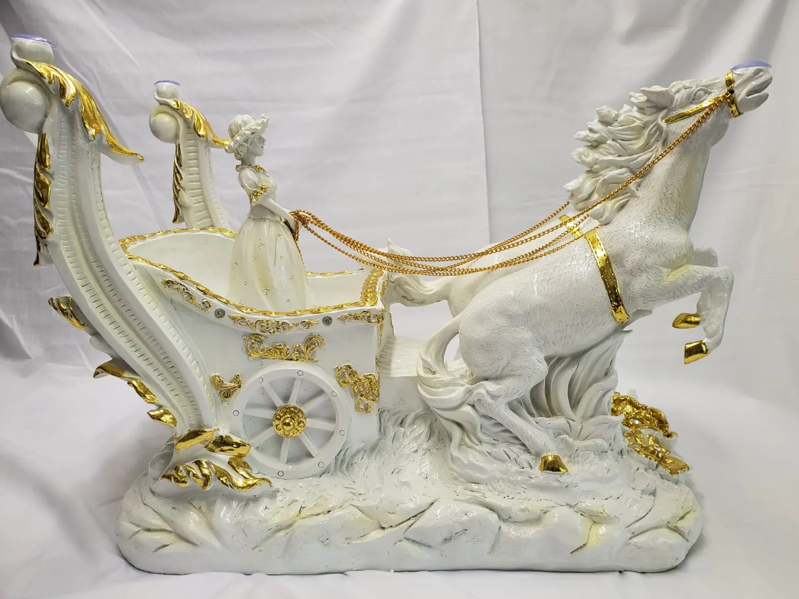 Roman Horse Coffee Table | Clear Tempered Glass | Italian Style | Available in Shiny Gold or Cream Finish | Premium Quality |