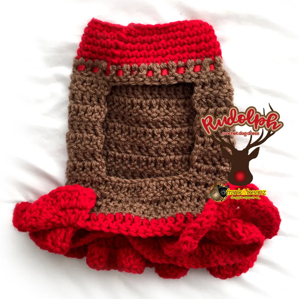 Rudolph the Reindeer Warm Winter Handmade Crochet Dog Dress