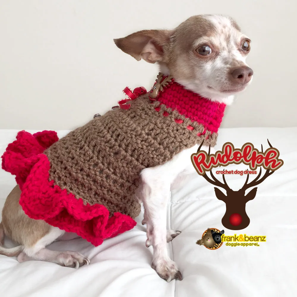 Rudolph the Reindeer Warm Winter Handmade Crochet Dog Dress