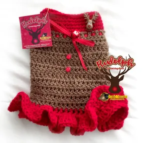 Rudolph the Reindeer Warm Winter Handmade Crochet Dog Dress