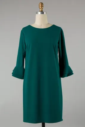 Ruffle sleeve knit dress in jade in S-L