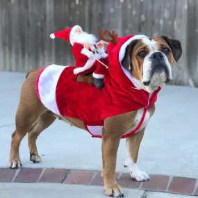 Santa Claus Riding Reindeer Dog Costume – Festive Holiday Outfit for Pets!