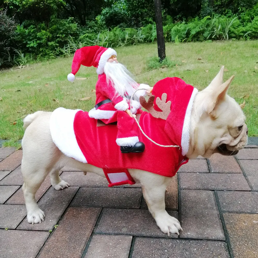 Santa Claus Riding Reindeer Dog Costume – Festive Holiday Outfit for Pets!