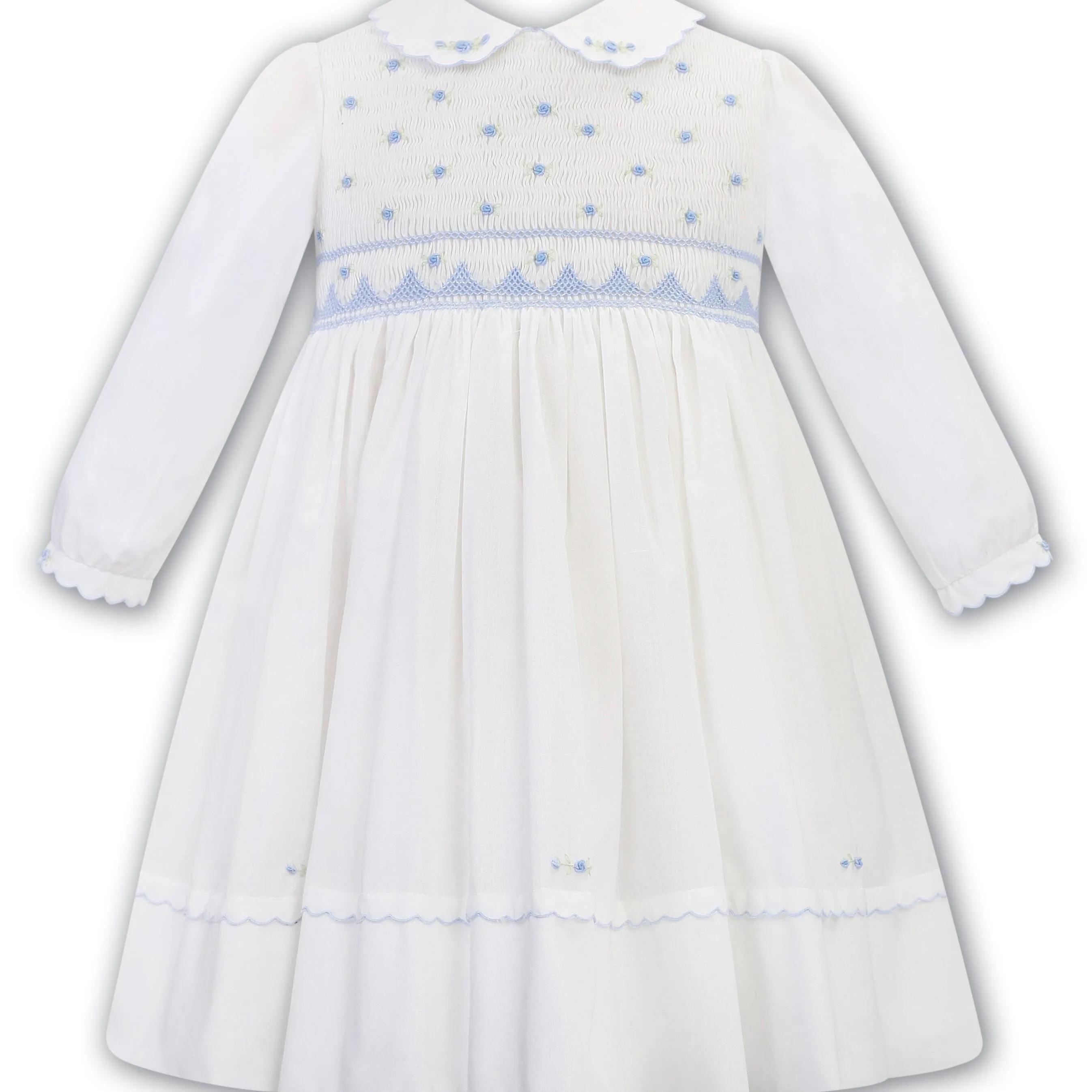 SARAH LOUISE -  Smocked Peter Pan Collar With Flower Detail Dress - Ivory