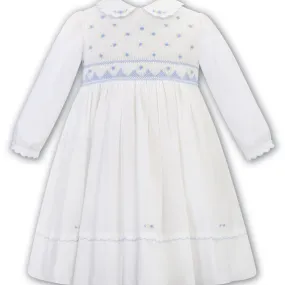 SARAH LOUISE -  Smocked Peter Pan Collar With Flower Detail Dress - Ivory