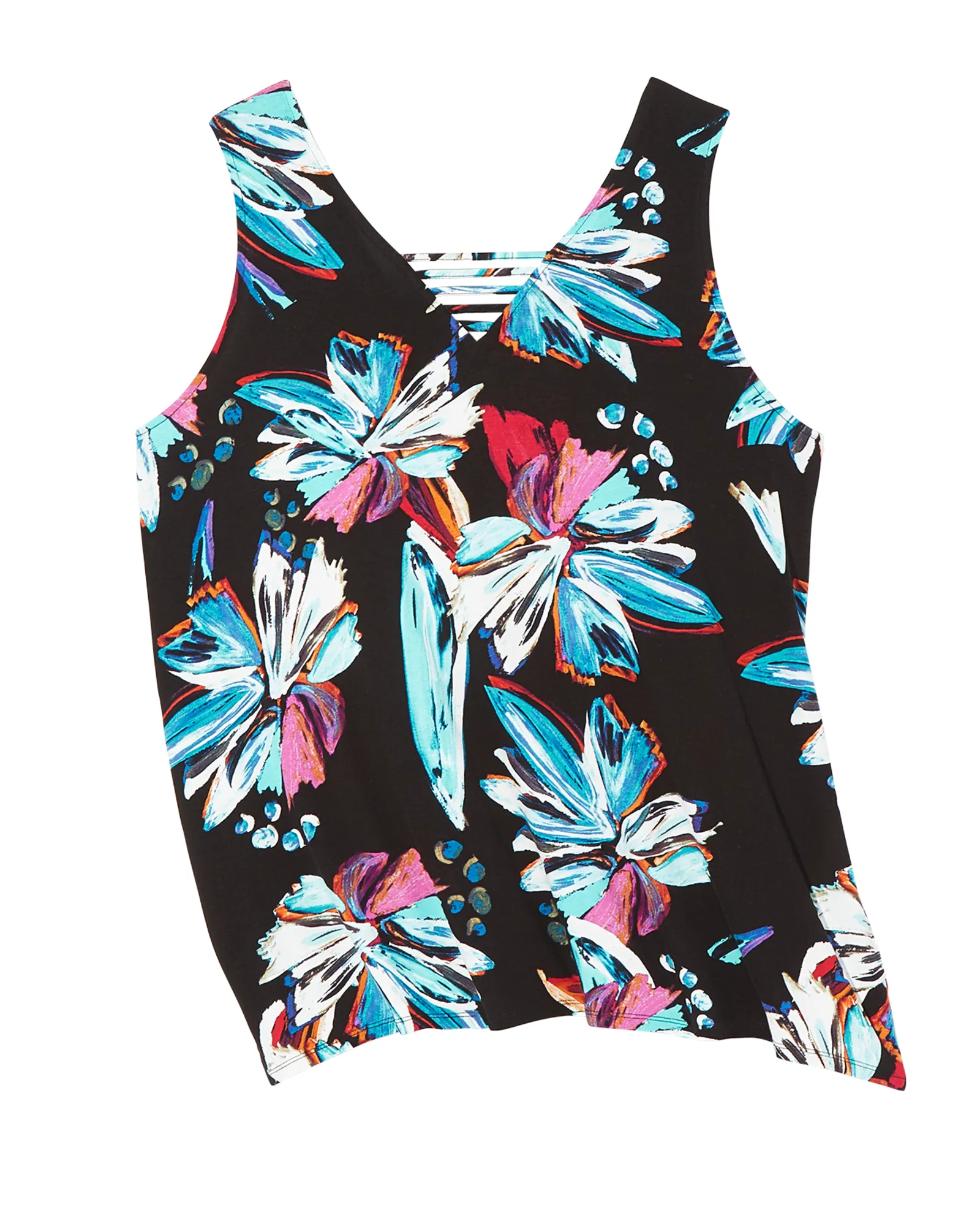 Sarah Sleeveless Cut Out V-Neck Tank | Black / Light Blue