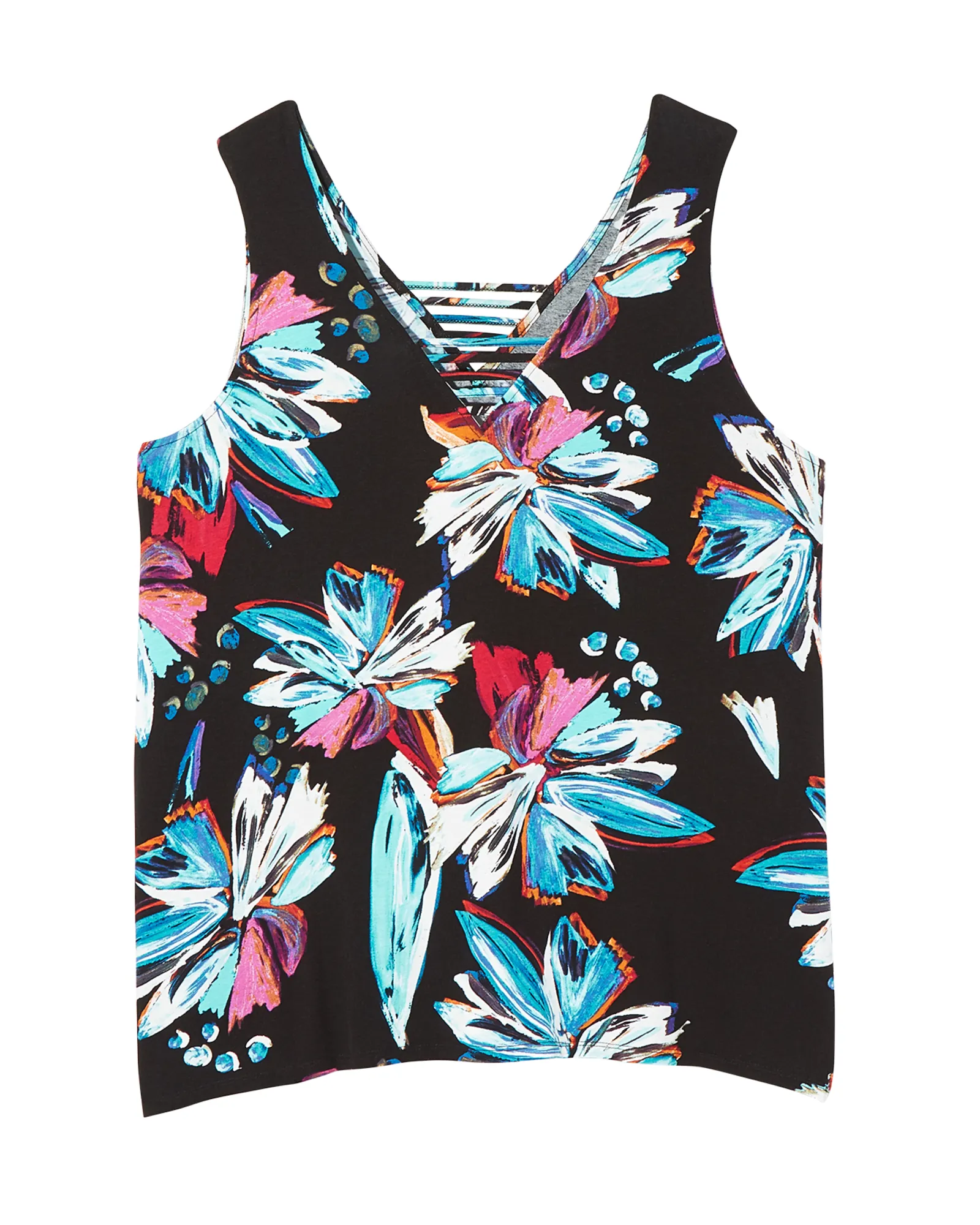 Sarah Sleeveless Cut Out V-Neck Tank | Black / Light Blue