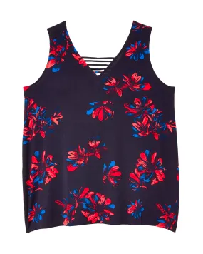 Sarah Sleeveless Cut Out V-Neck Tank | Navy / Pink