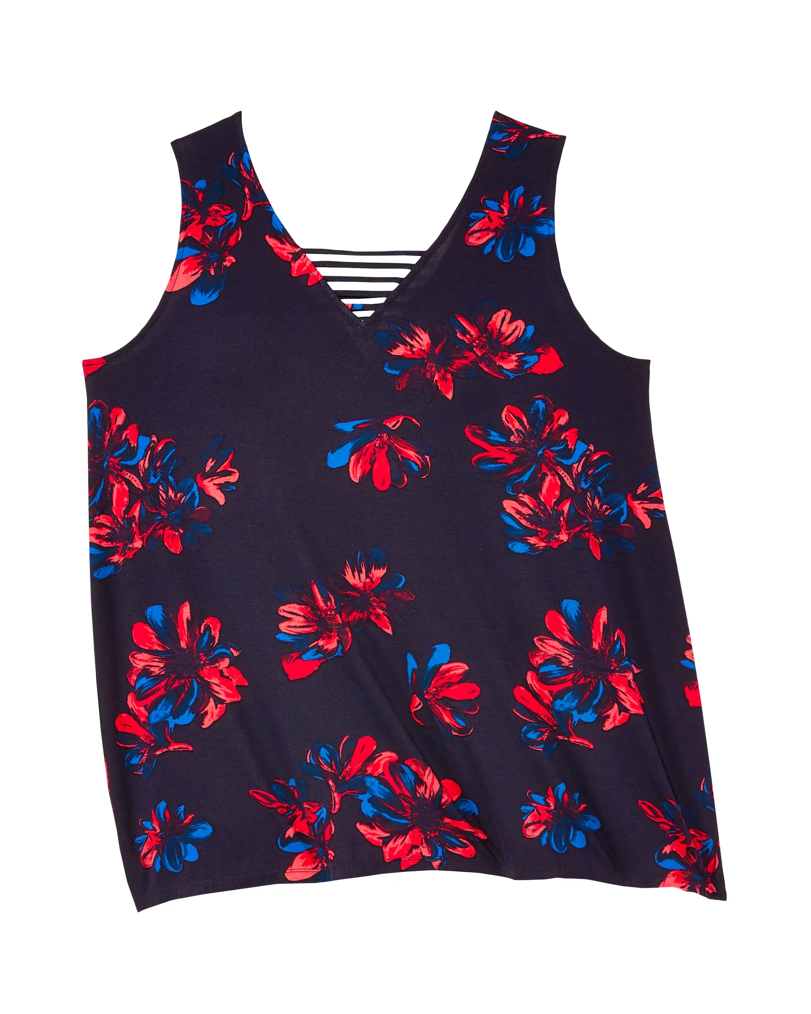 Sarah Sleeveless Cut Out V-Neck Tank | Navy / Pink