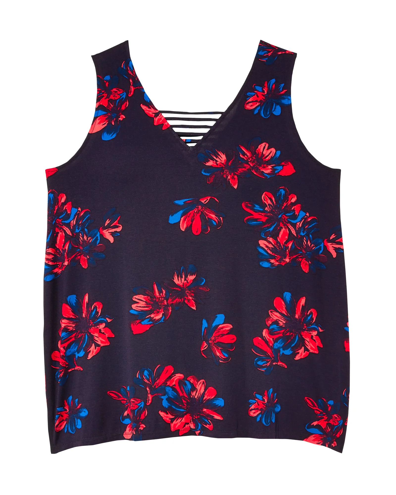 Sarah Sleeveless Cut Out V-Neck Tank | Navy / Pink