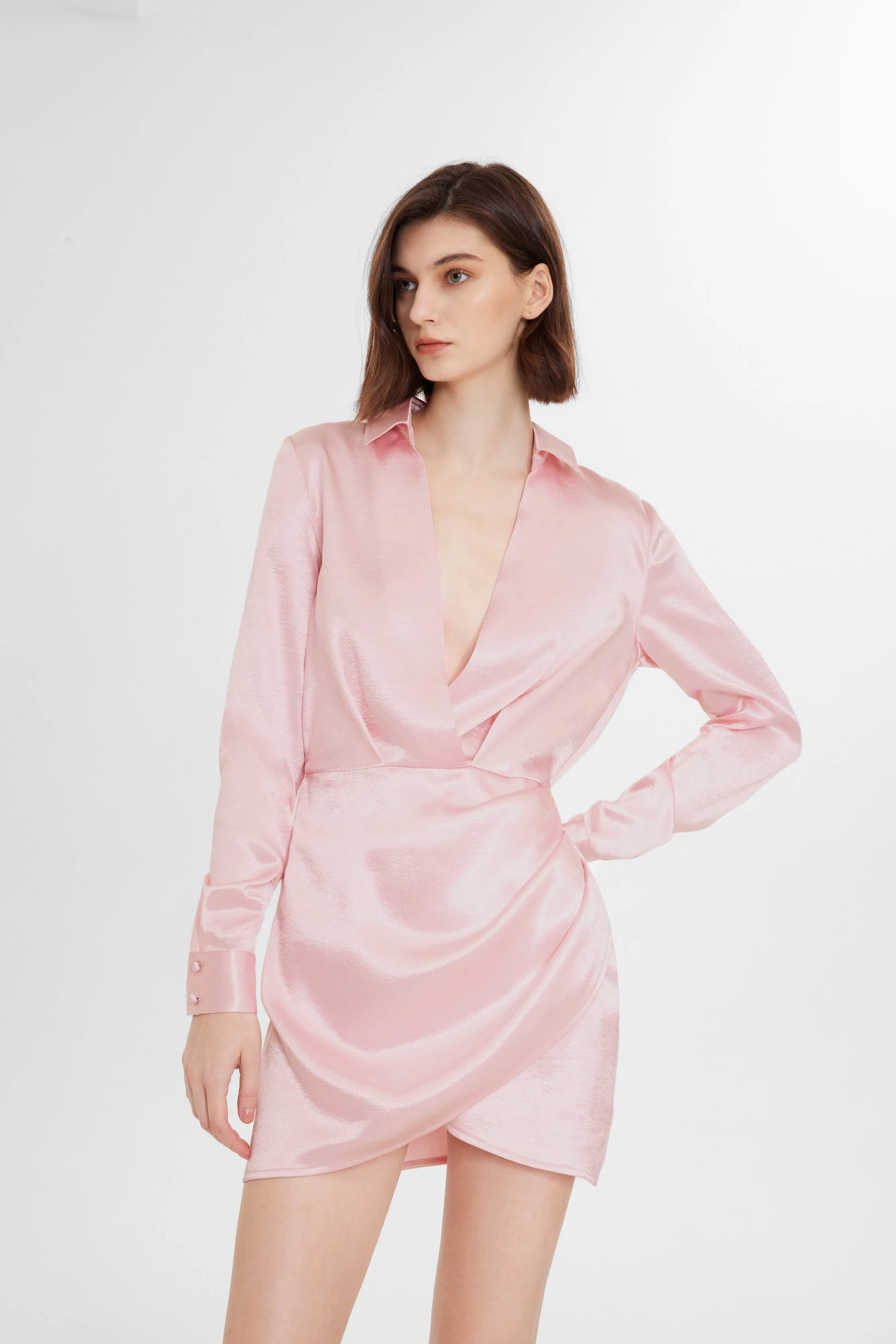 Satin Lapel Wrap Dress