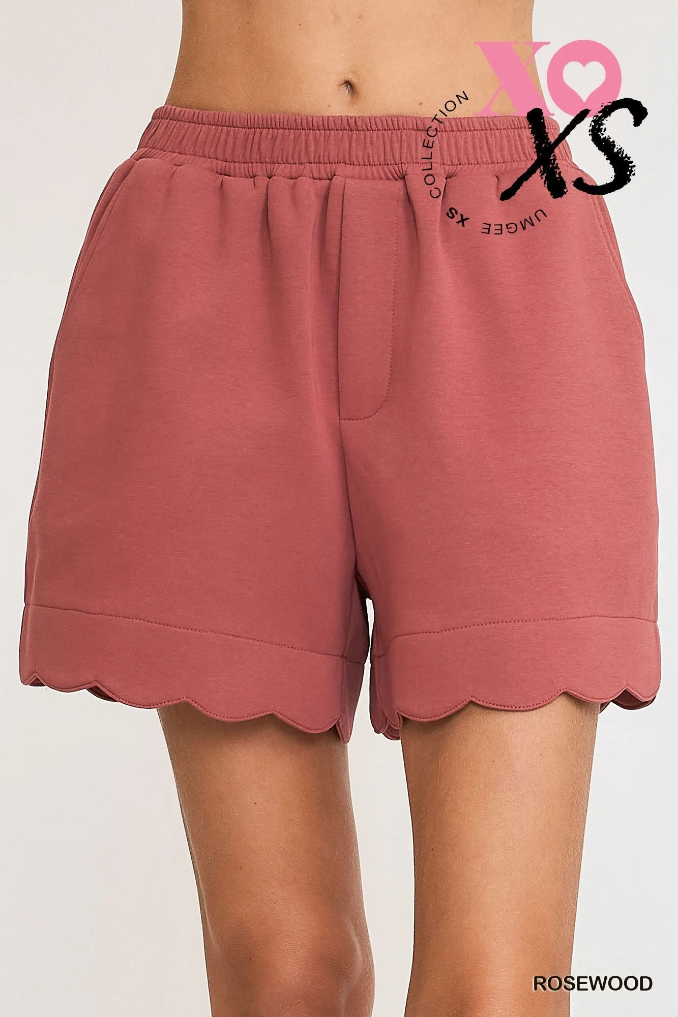 Scalloped Hem Shorts- Rosewood