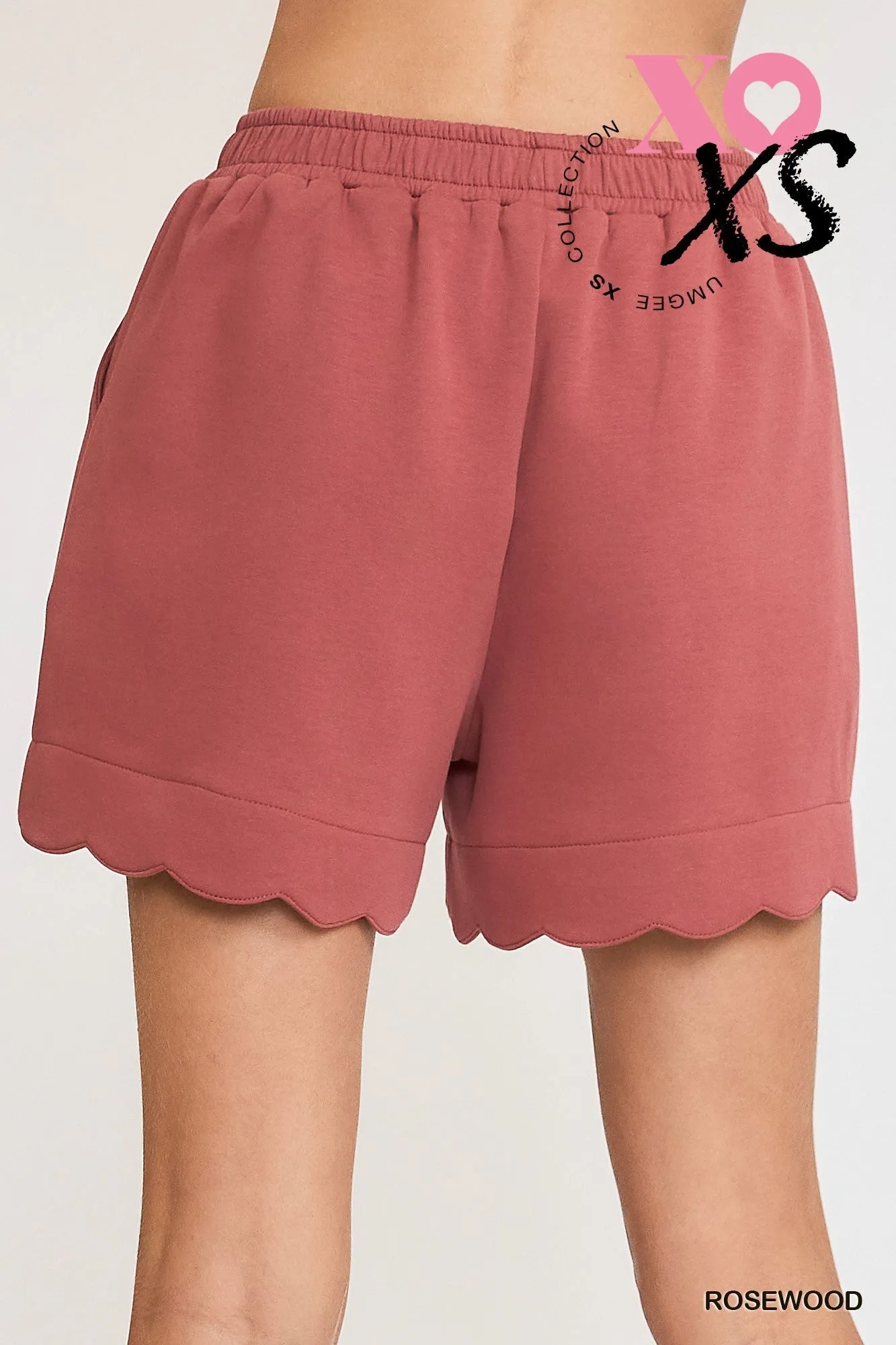 Scalloped Hem Shorts- Rosewood