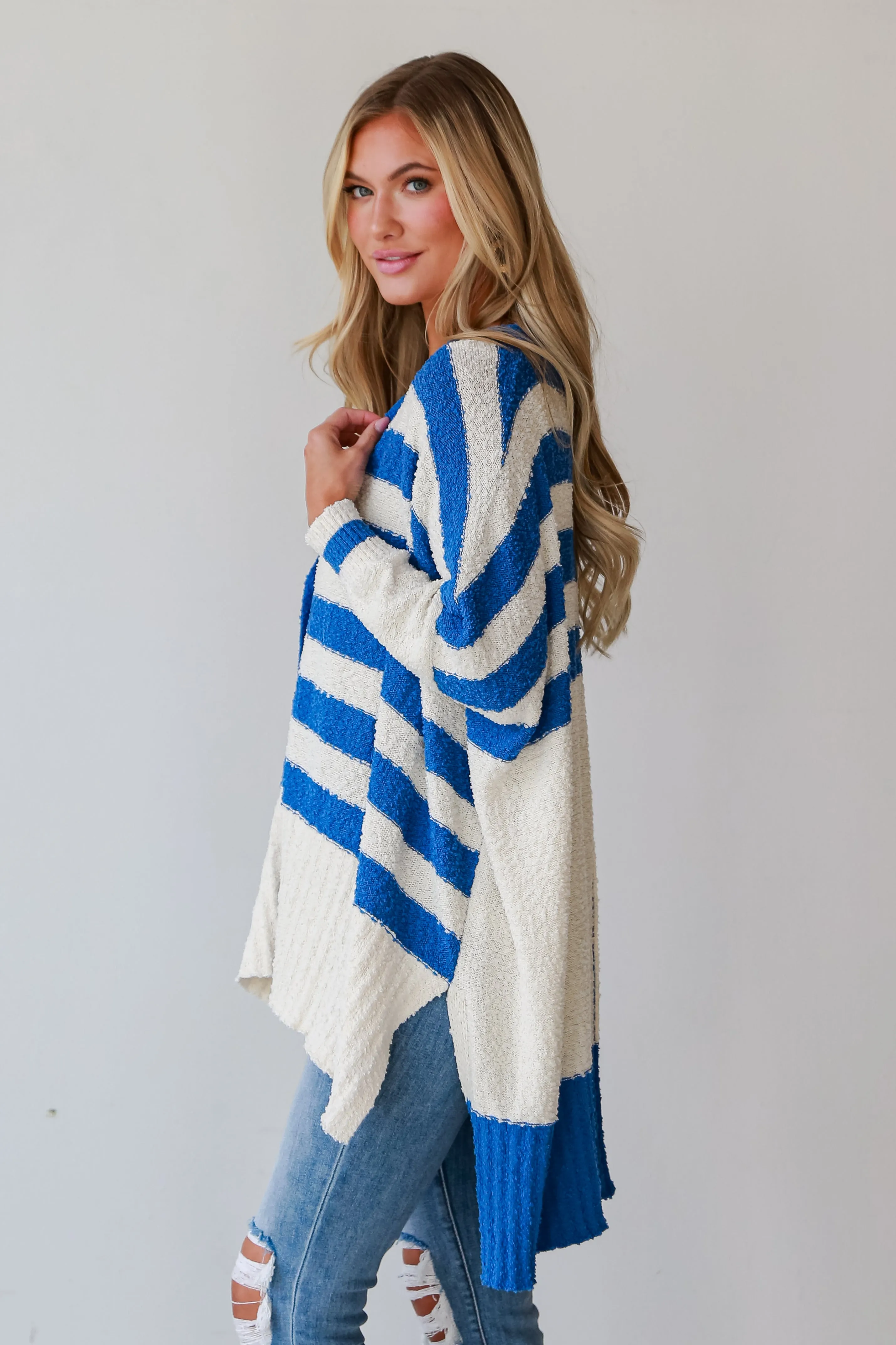 Seasonal Aesthetic Blue Oversized Striped Cardigan