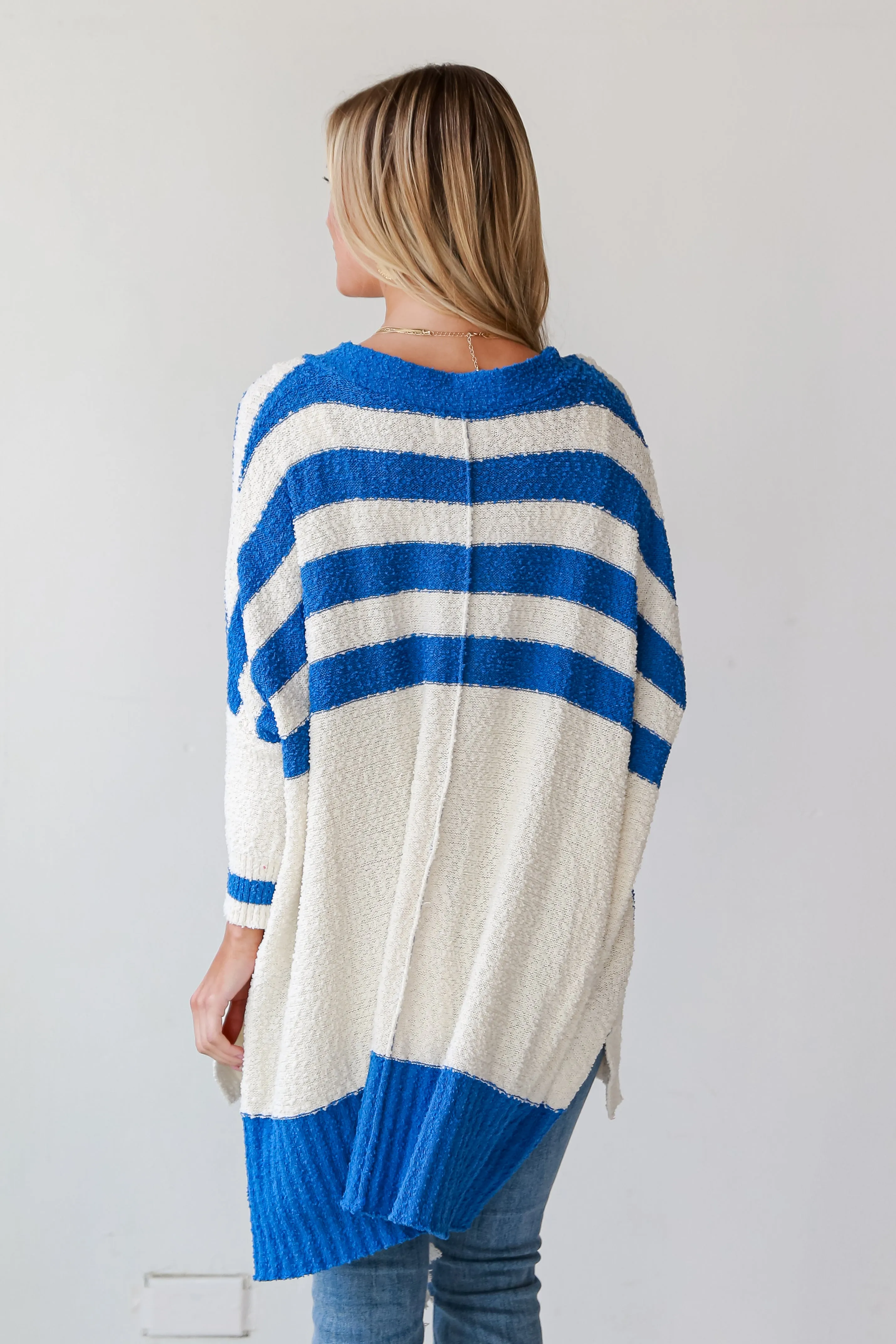 Seasonal Aesthetic Blue Oversized Striped Cardigan