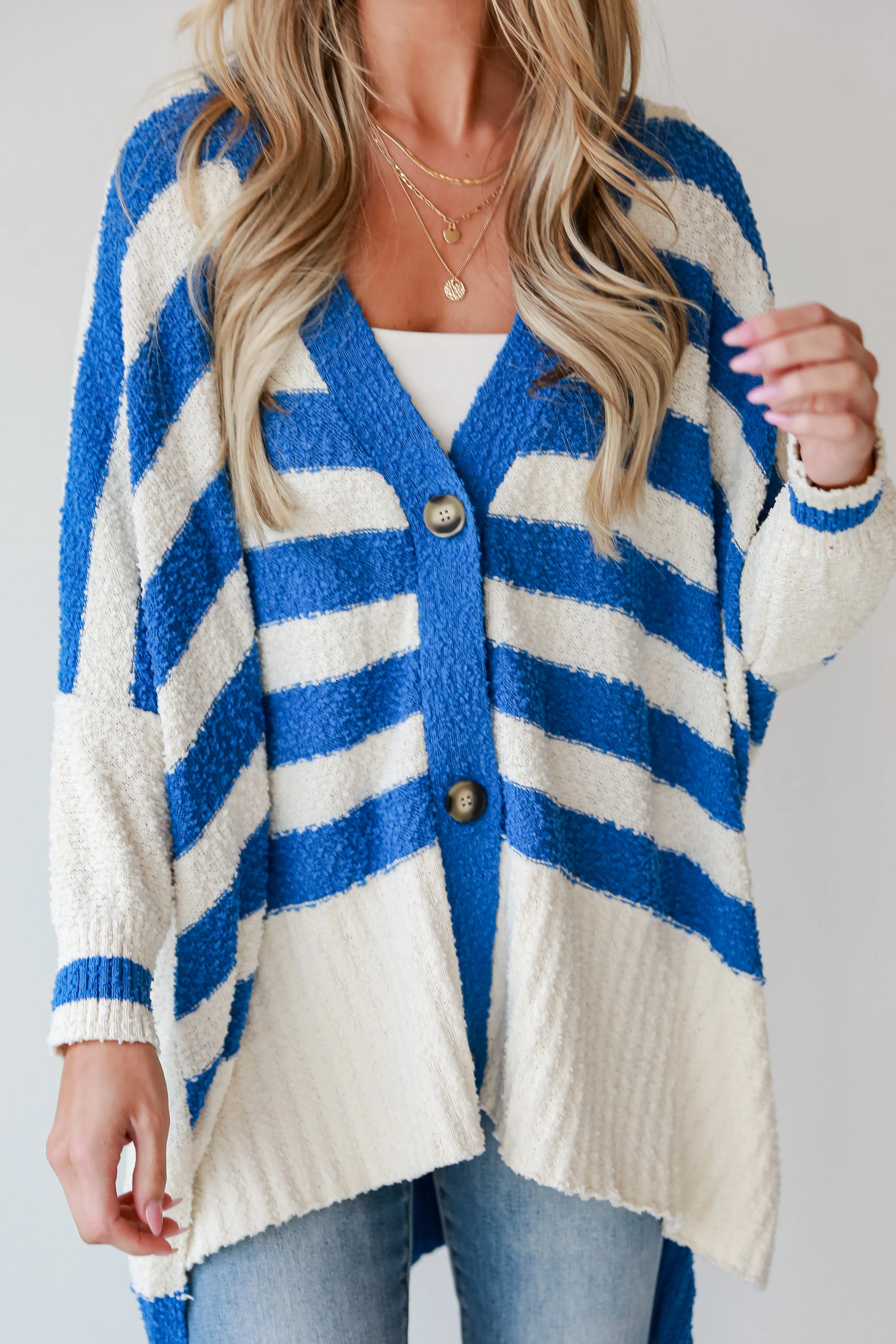 Seasonal Aesthetic Blue Oversized Striped Cardigan