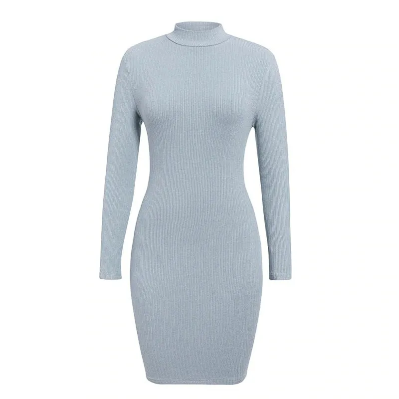 Sexy Backless Short Party Knitted Hollow Out Soft Long Sleeve Slim Fit Sheath Mini Dress