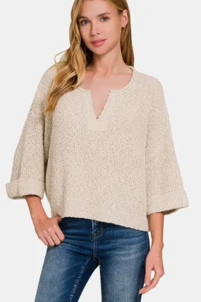 Shane Notched Side Slit Patch Sweater