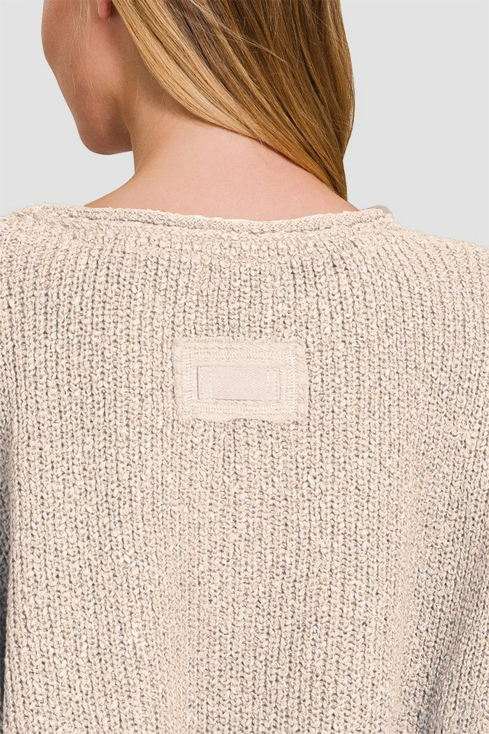 Shane Notched Side Slit Patch Sweater