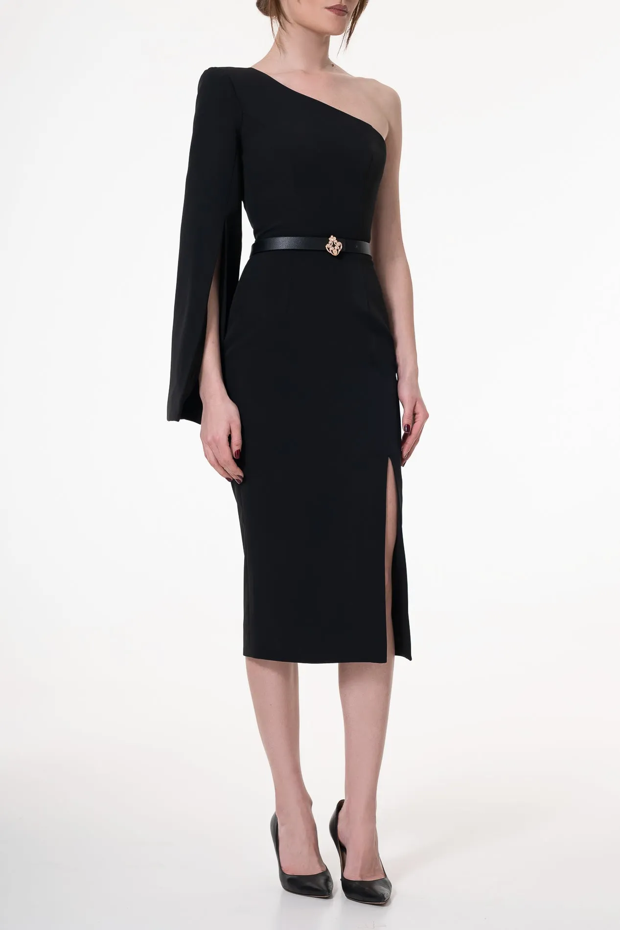 Sharon Black Crepe Midi Dress