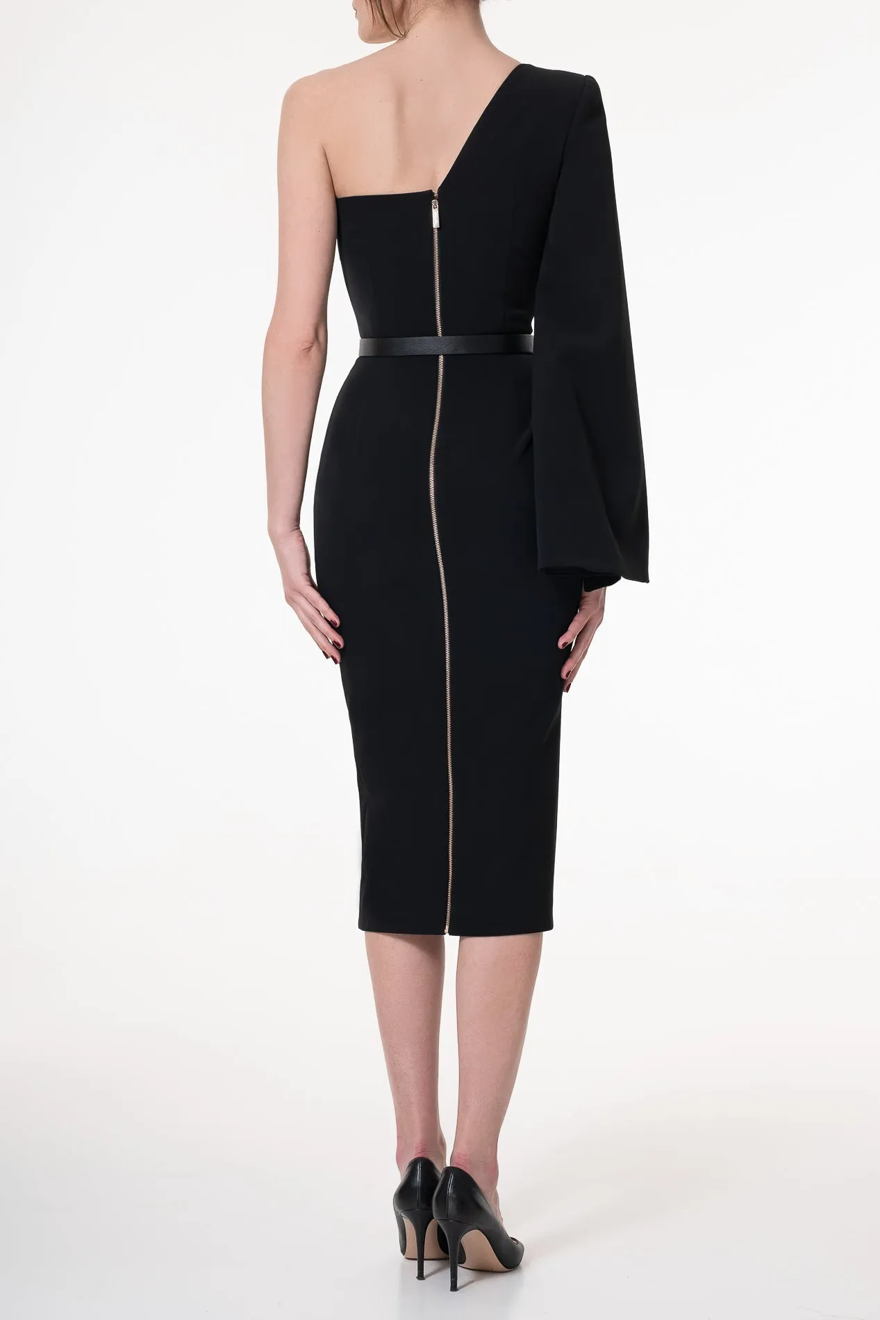 Sharon Black Crepe Midi Dress