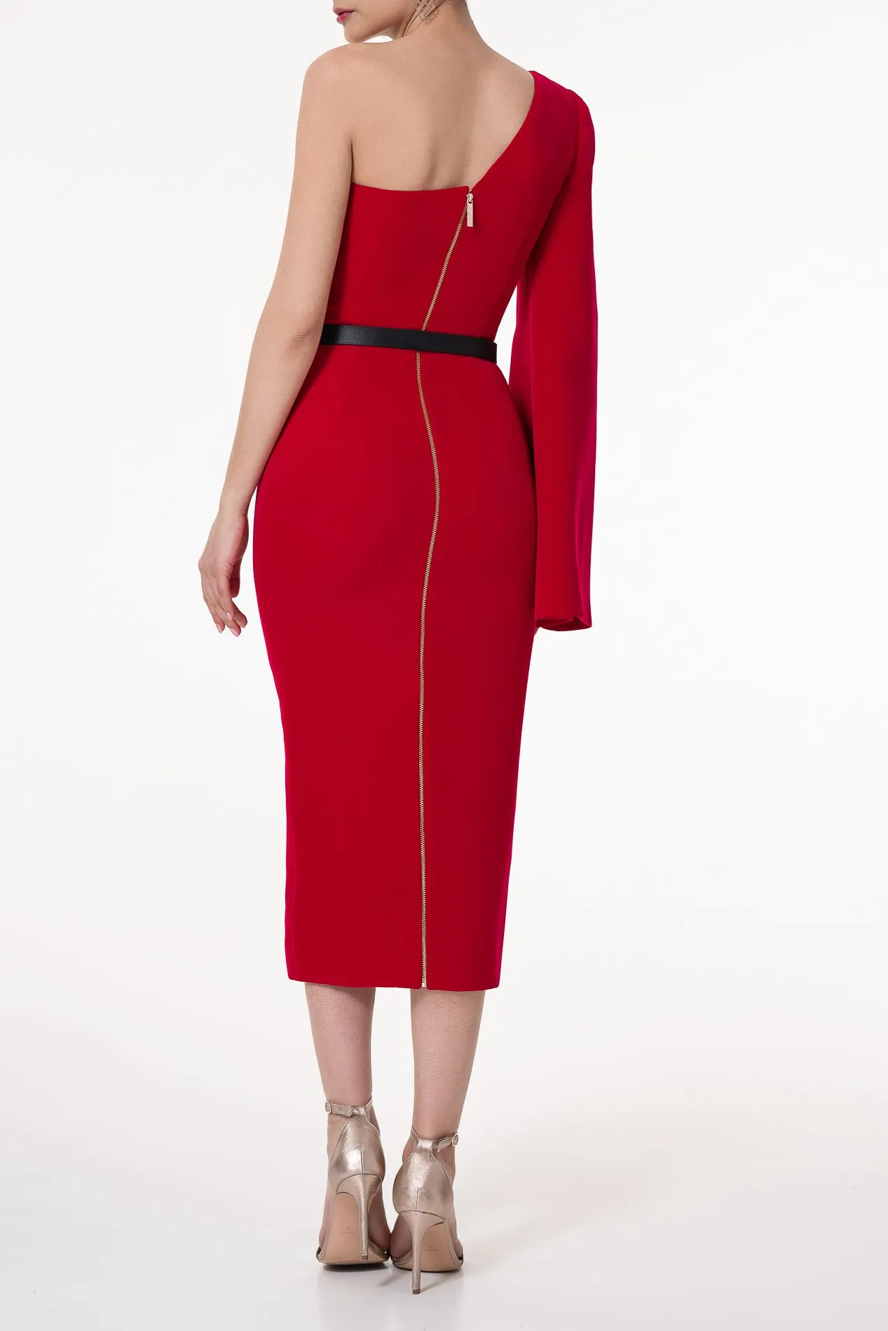 Sharon Red Crepe Midi Dress