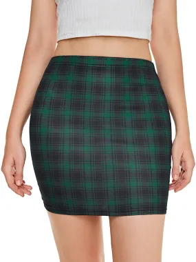 SheIn Women's Basic Stretch Plaid Mini Bodycon Pencil Skirt