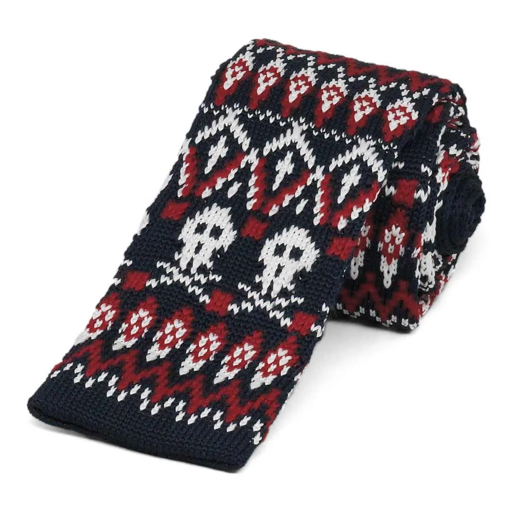 Skull and Crossbones Skinny Knit Tie, 2.25" Width